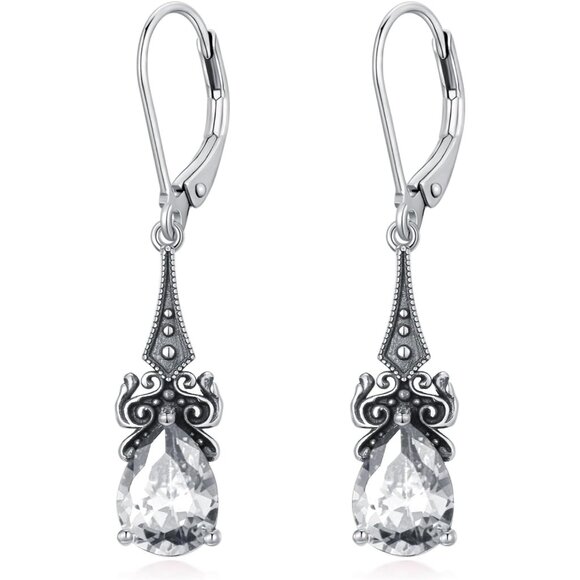 Jewelry - 925 Sterling Silver Vintage Dangle Drop Earrings with Birthstone for Women